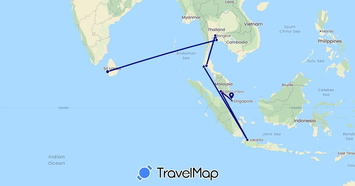 TravelMap itinerary: driving in Indonesia, Sri Lanka, Malaysia, Thailand (Asia)